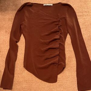 Zara brown asymmetrical top with side buttons